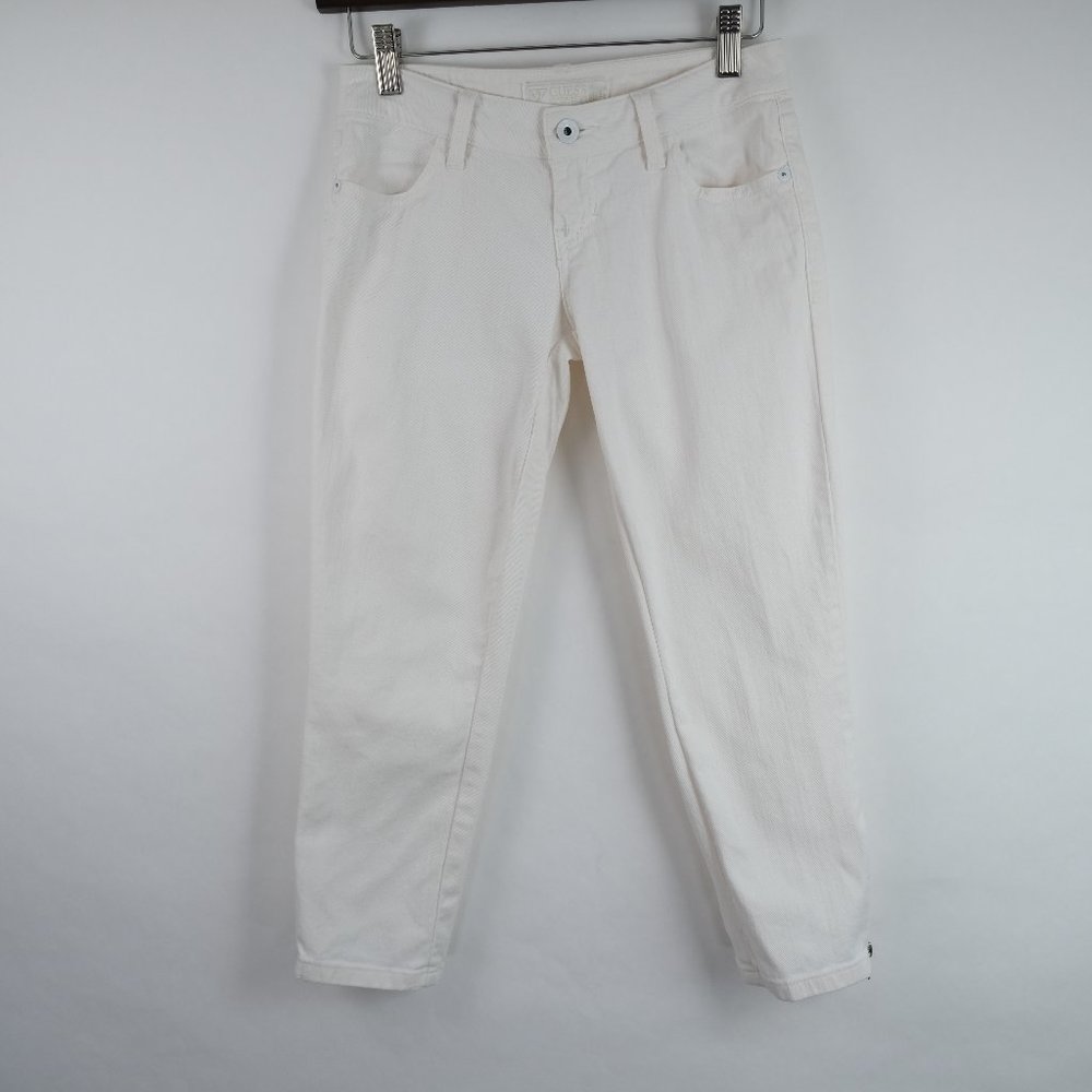 Guess Women's White Denim Jeans Size 25 Ankle Zippers Ankle / Cropped